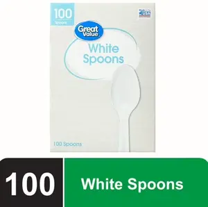 Great Value Plastic Basic White Spoons, 100 Count