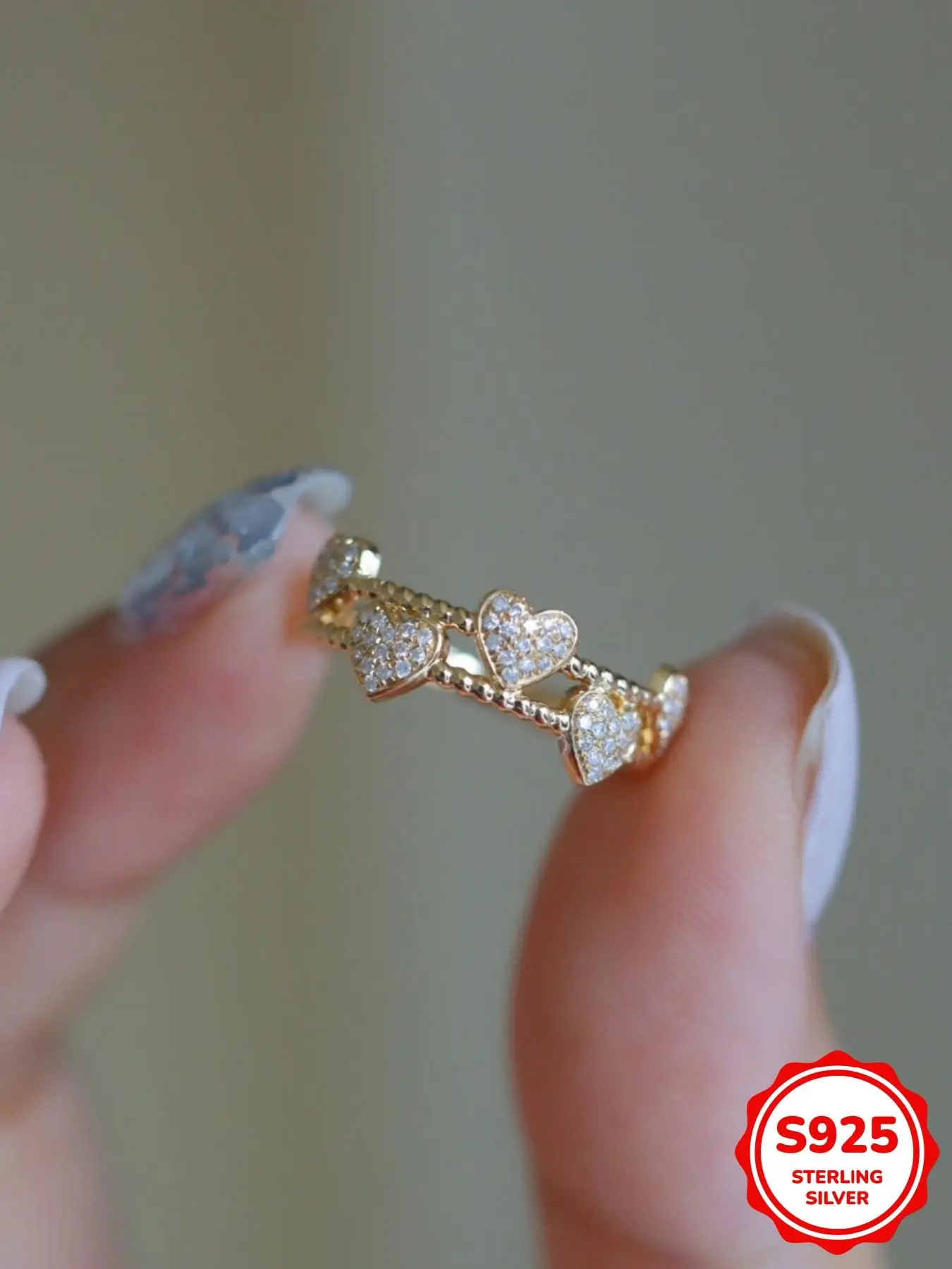 S925 Sterling Silver Fashionable Heart Design Ring, Artificial Zircon Decorated Ring for Women, Trendy All-match & Exquisite Jewelry for Birthday Gift