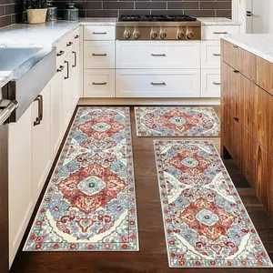 Washable farmhouse-style kitchen rug set (3 pieces): non-slip bohemian style kitchen mat, floor mat, long kitchen rug, and hallway/laundry room rug. Perfect for New Year's party gifts. Bath