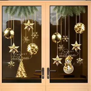 1pc of Christmas-themed Golden pendant window sticker, composed of a variety of Christmas elements, with the whole electrostatic adsorption design , Removable Christmas Window Stickers, Christmas Window Decals, Home Decor Ornament