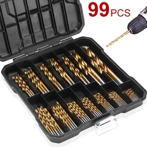 Drill Bit Set, 99pcs/box High Speed Steel Titanium Plated Drill Bit Set, Power Tool Accessories for Wood, Metal, Tile