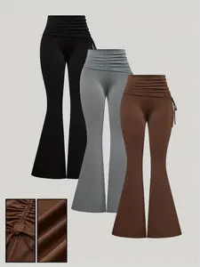 Women's Solid Color Flare Leg Pants, Casual Comfy Trousers for Daily Wear, Ladies Bottoms for Spring, Wide Legged Pants