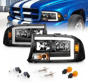 AmeriLite for Dodge 1997-2004 Dakota / 98-03 Durango C-Type LED Tube Black Replacement Headlight Set - Passenger and Driver Side
