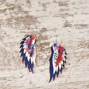 Floral Red White & Blue Handmade Angel Wing earrings