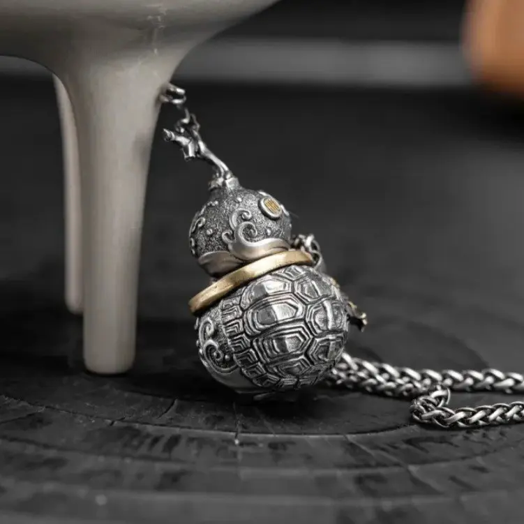 Unisex Turtle Shell Gourd-Dragon Motif Necklace Pendant - Consecrated by Master Dao, Taoist Auspicious Protection and Blessings Pendant, Abundant Wealth & Longevity Symbol Accessory summerwins