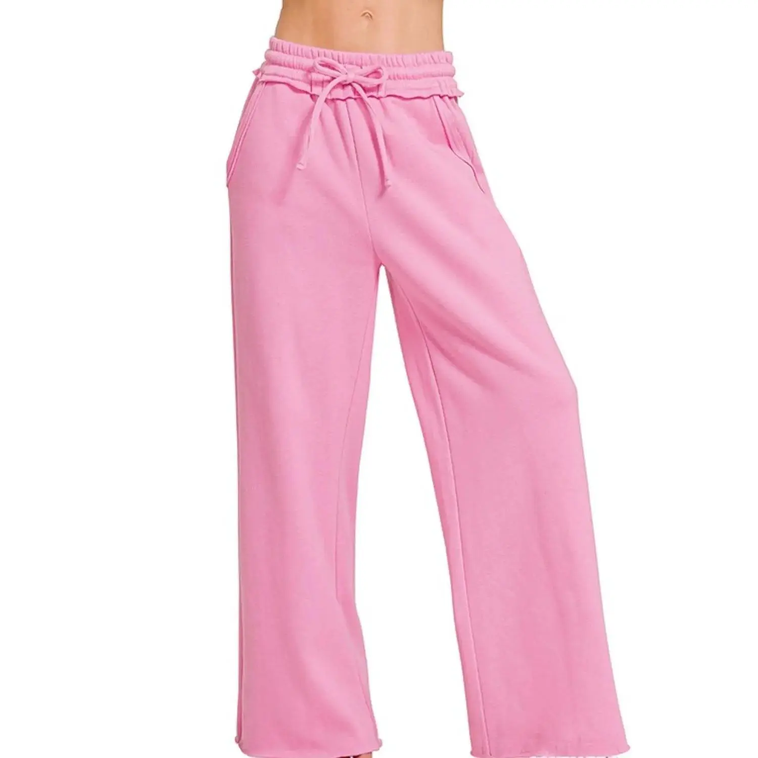 "Bubble Gum Pink" Fleece E Wide Leg Sweatpants