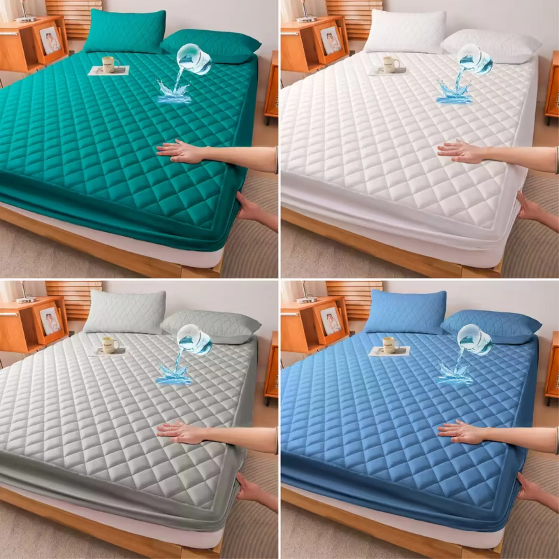 1pc Cooling Waterproof Mattress Protector - 9-15" Deep Pocket Fitted Sheet, Heavy-Duty Bedding, Machine Washable Bedding, Cooling Protection for Bedroom (No Pillowcase Included)