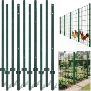 10 Pack Metal Fence Posts,5 ft Sturdy Duty Metal Fence Post, No Dig Garden U Post for Wire Fencing Steel Post for Yard, Outdoor Wire, Anchor Plate