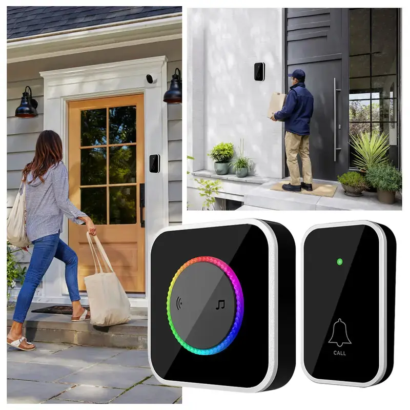 Wireless Doorbell,Doorbell chimes,  Easy installation, Waterproof, Adjustable Volume, 45 Chimes, Colorful LED, 1000Ft Range