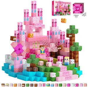 Pink Princess Castle Magnetic Tiles Building Kit 200/150/100pcs, Montessori STEM Toys for Girls Ages 3-8, Building Blocks for Creative & Sensory Play, Educational Birthday Gifts for Kids