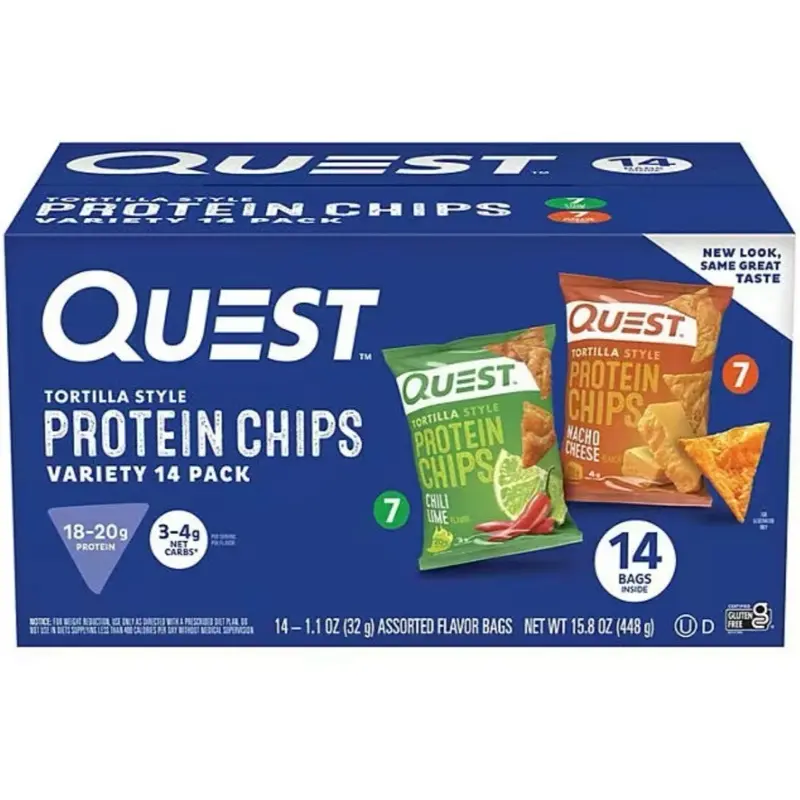 Quest Tortilla Style Protein Chips Variety Pack 14 Bags Chili Lime & Nacho Cheese 18-20grams