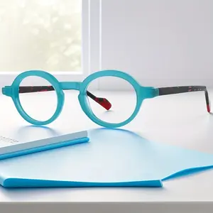 Fytoo Sky Blue Round Glasses | Playful Color Block Temples & Daily Fashion | Lightweight Youthful Chic | TikTok Trending Designer Frame FT991401-04