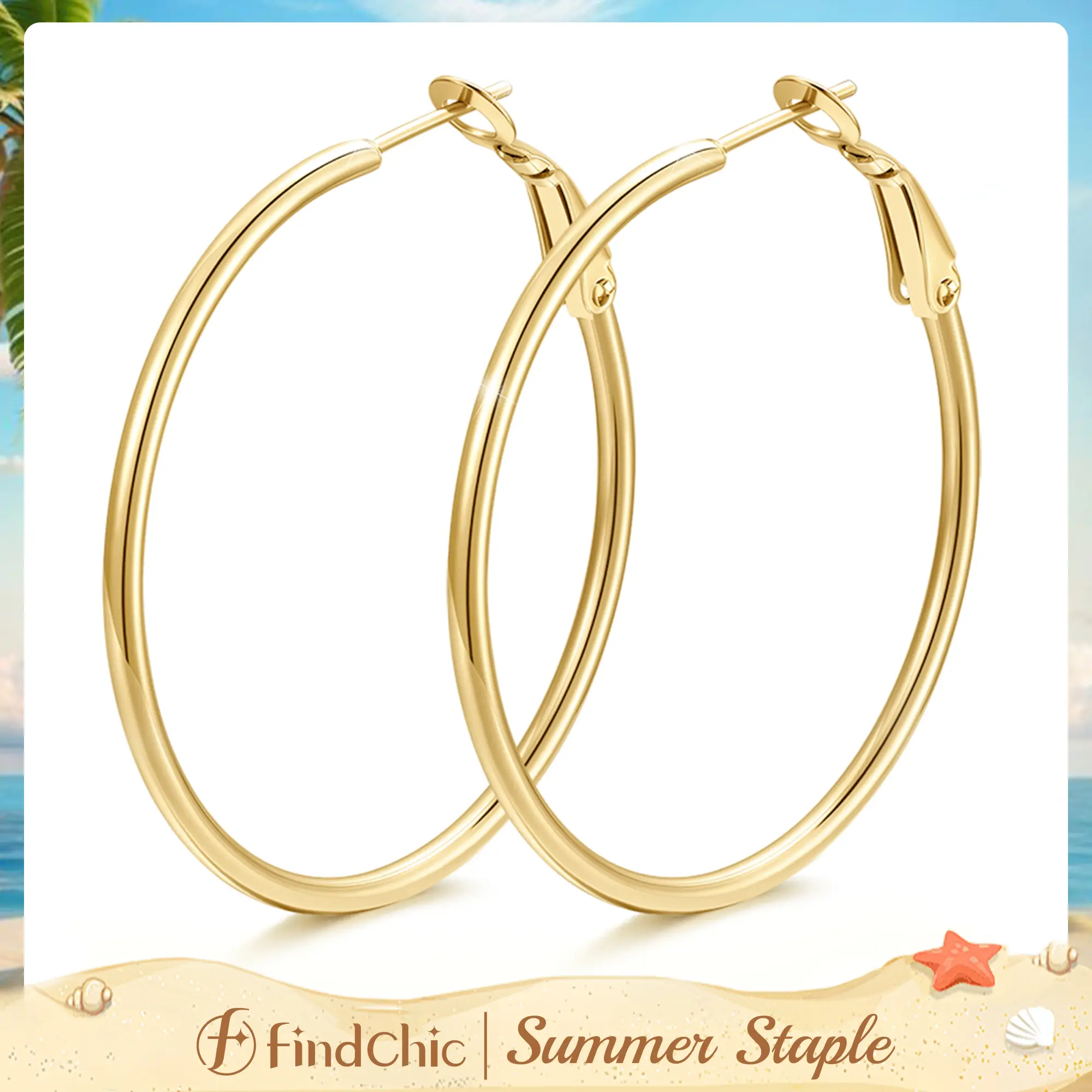 FindChic 14K Gold Plated Lightweight Thin Hoops Earrings for Women Black Silver Gold Plated Hypoallergenic Stainless Steel Huggies Multiple Size 20/30/40/50/60/70/80/90/100MM Small Big Large Hoops Earrings Jewelry Gift for Women Girl #tiktokshopsummersale