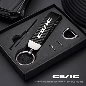 Car Carbon Fiber Style Keychain Microfiber Leather Key Chain For Honda Civic Fit Jazz Accord Pilot CRV Odyssey Passport City