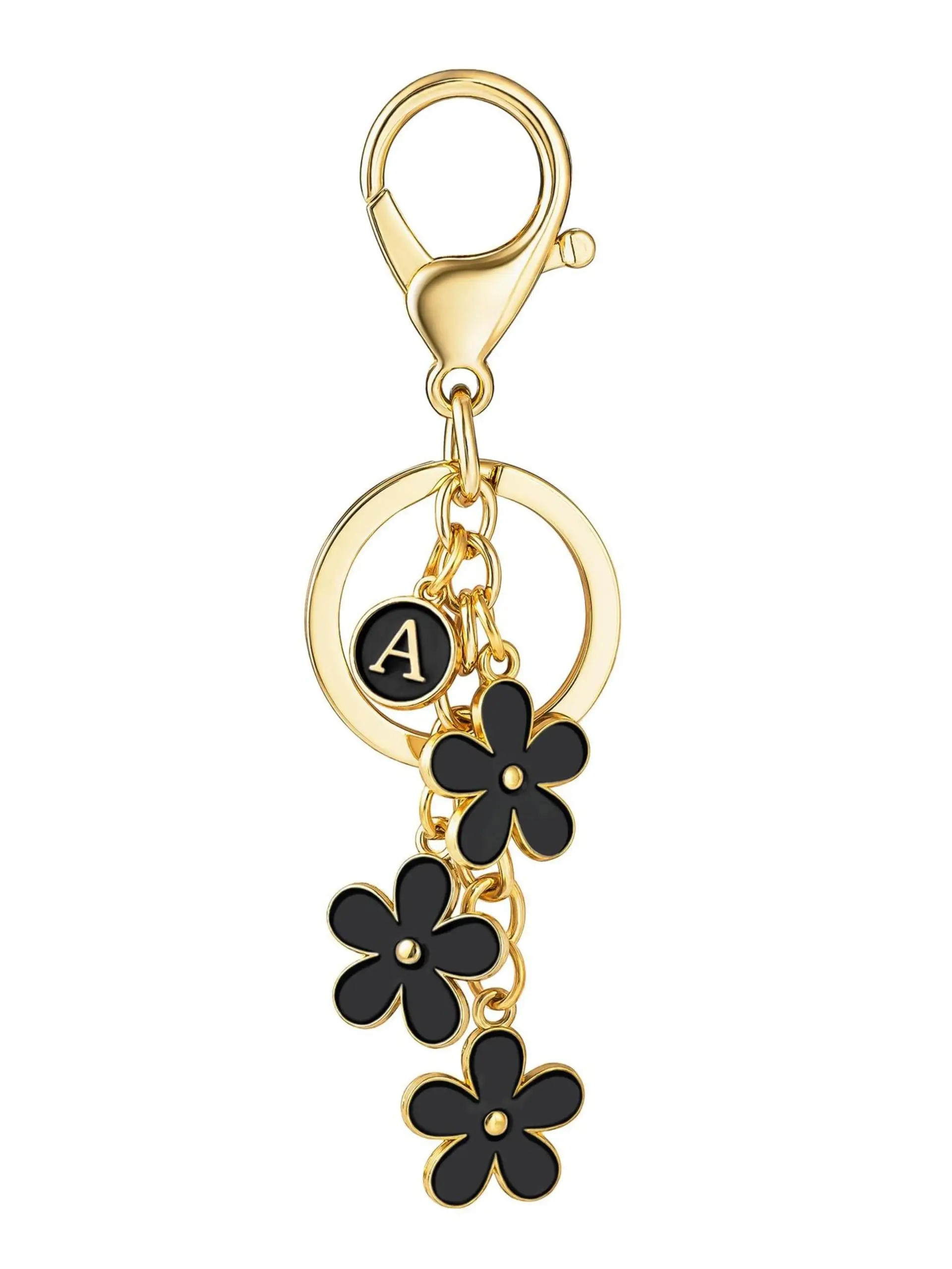 Stylish Initial Keychain, Zinc Alloy Keychain, Dripping Floral Charm, Boho Style Accessory for Women & Students, Perfect for Handbags & Backpacks