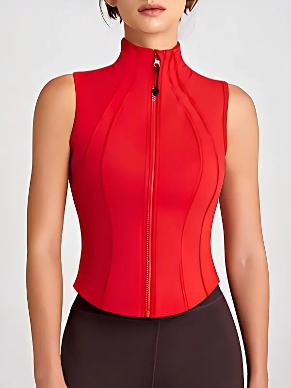 QUEENIEKE Women's Sleeveless Crop Shirts Summer Vest Workout Zip Up Tank Tops Running Athletic Shirt Yoga Camis Jackets Sportswear Gymwear Sports Yoga Tanks Sporty Summer Top