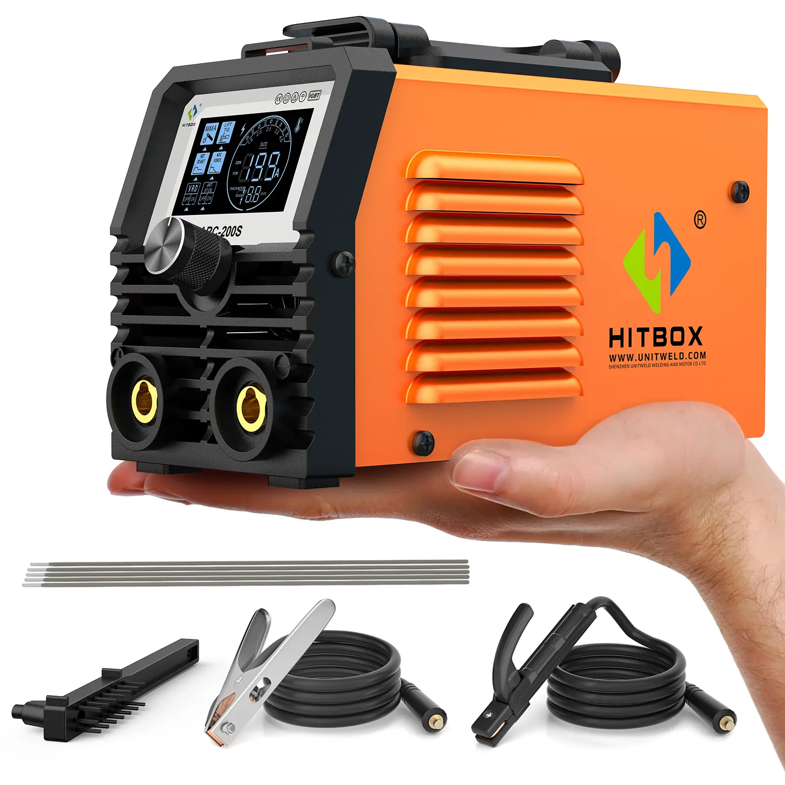 HITBOX ARC200S Portable DC IGBT Arc Welder - 110V Inverter, MMA/LIFT TIG, Digital Welding Machine, Large LED Display, Compact Synergy Design, Adjustable Settings, 205x150x105mm, 2.7kg, Handheld Home Metal Work Tool Kit, New, 100% Money Back Guarantee, Diy