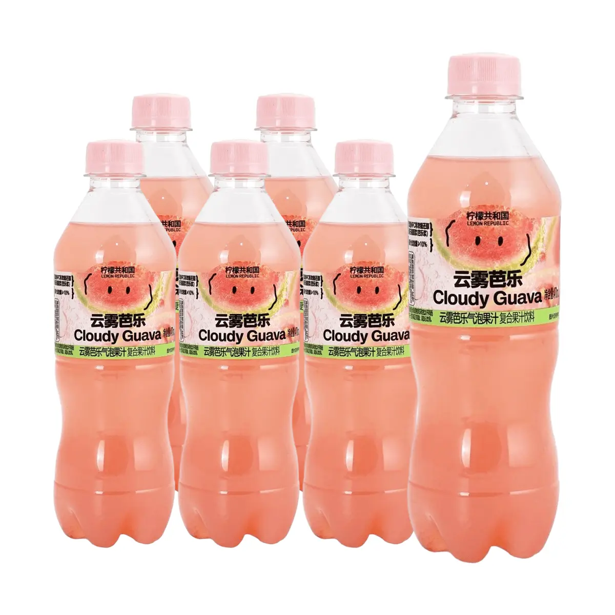 6 Pack Lemon Republic Cloudy Guava Sparkling Water 15.9 fl oz - Asian Sparkling Water, Low Calorie