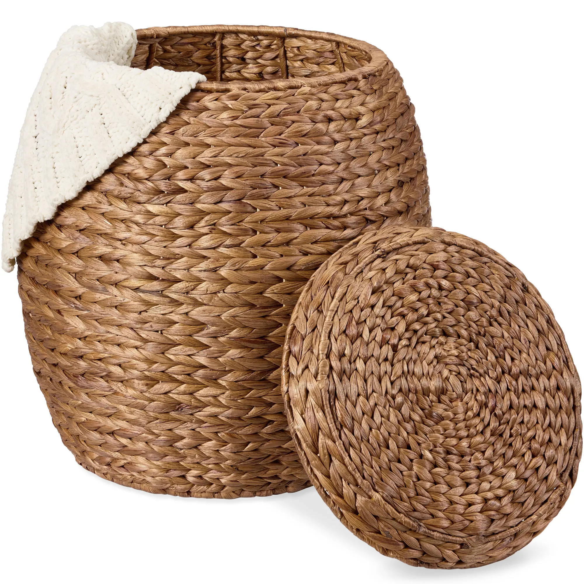 Best Choice Products Vintage Multipurpose Hyacinth Storage Organizer Tote Basket w/ Lid