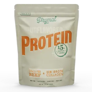 Prymal Unflavored Grass-Fed Beef Bone Broth Protein Powder - Dietary Supplement, Collagen Protein for Collagen Boost, Sugar-Free, Prop 65 Safe, 60 Servings