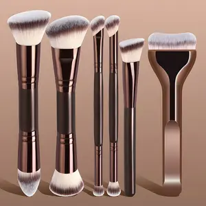 6-Piece Dual-Ended Makeup Brush Set, Cosmetic Brush Set, Two-In-One Multifunctional Foundation Contour Eyeshadow Blush Brushes, Premium Synthetic Hair Beauty Tools