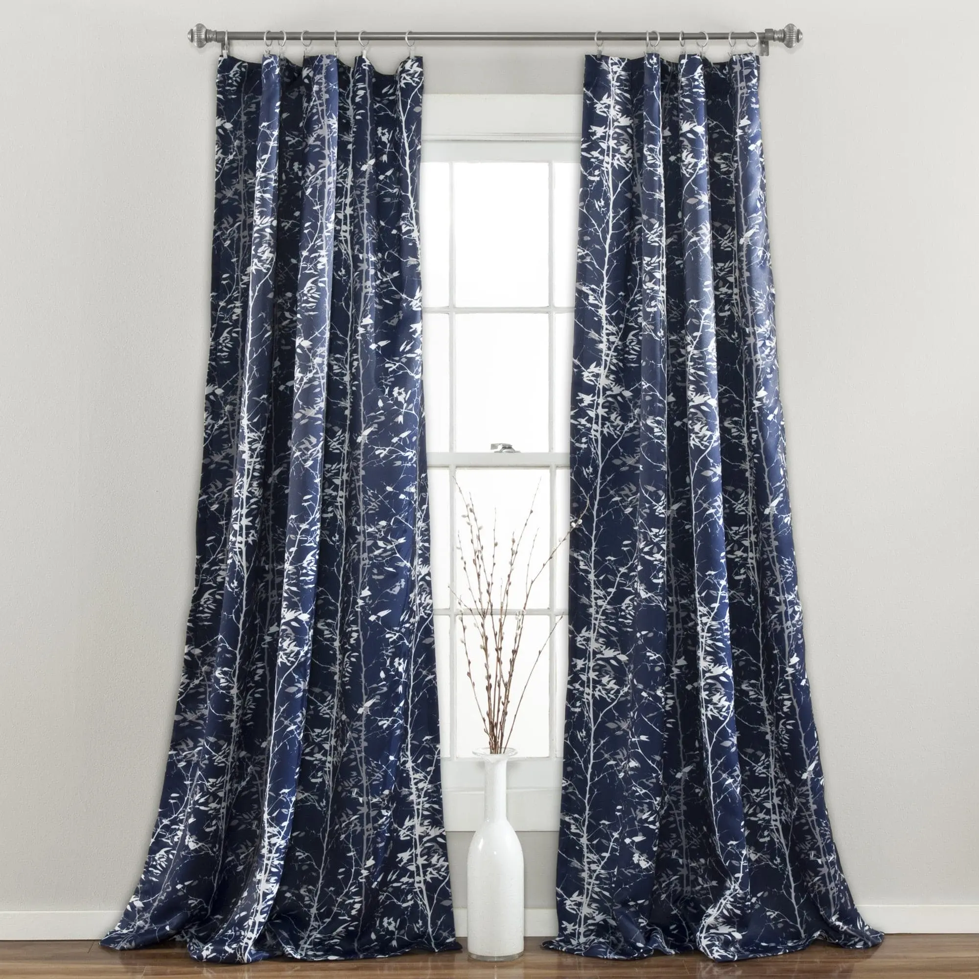 Lush Decor Forest Motif Darkening Window Panel Set - Dark Fabric, Polyester Curtains with Unique Pattern, Light Filtering for Living Rooms