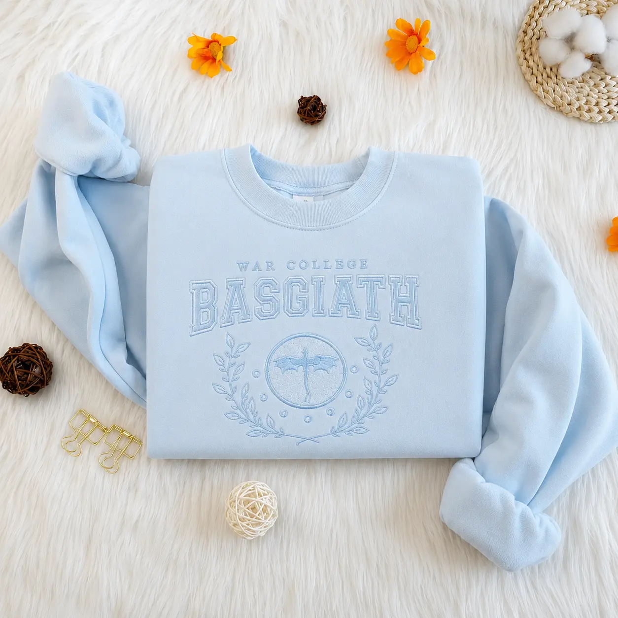 Basgiath War College Embroidered Sweatshirt, Fourth Wing Hoodie, Forest Green Crewneck, Dragon Rider Bookish Gift, Fantasy Embroidery Pullover