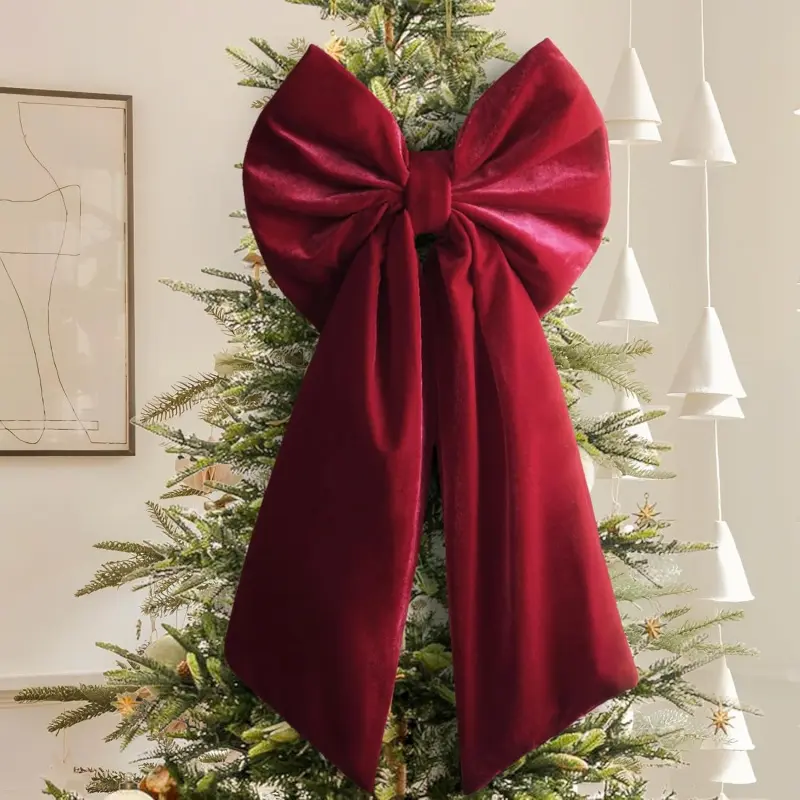 Christmas Decorations, Holiday Ornament, Decorative Ornament, 90X45cm Large Red Velvet Christmas Bow, Burgundy Ribbon Gift Bow, Indoor Xmas Decorations