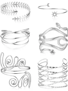6Pcs Cuff Bracelets for Women Girls| Upper Arm Cuff Jewelry Open Armlets| Simple Snake Armband Coil Bracelet Set| Minimalist Bangle| Adjustable Cuff Bangles Set for Halloween Accessories Stackable Bracelets
