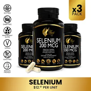 3 Bottles of Coco March N.M.D Selenium Mineral Dietary Supplement, Antioxidant Wellness Support Supplement for Adults - 90 Capsules per Container