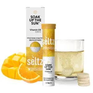 Seltz Soak Up the Sun - Effervescent Tablets for Daily Wellness and Energy, Vitamin D3 (5,000 IU), Mango Orange Flavor, No Added Sugar, 20 Tablets