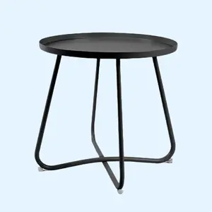 ACEHOME Outdoor Side Tables,Round Modern Home Decor Coffee Tea Side Table,Small Metal Sofa Side Snack Side Table, Simple Style Table for Living Room Bedroom and Garden Balcony Yard Porch Patio(Black) On-Site