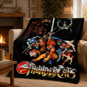 Thundercats Cartoon Printed Flannel Blanket Ultra Soft Cozy Warm Retro 80s Aesthetic Throw Blanket for Bedroom Couch Sofa Home Picnic Bed Decor Nostalgic Style Birthday Christmas Gift for Fans