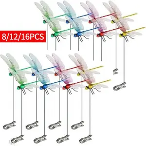 Dragonfly Clip,3D Dragonfly Garden Stakes Decor,Dragonfly Humming Bird Stakes,Dragonfly Garden Decor Clip,Deer and Horse Fly Deterrent,Garden Bird and Fly Scare Devices for Indoor Outdoor, Garden Accessories