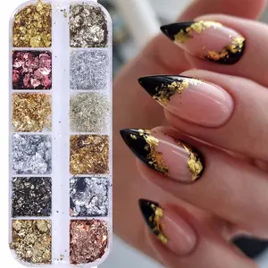 12 Grid and Silver Color Nail Foil, Colorful Sparkling Metallic Glitter, DIY Elegant Nail Art Foil Paper, Nail Decoration, Glam Pack Glitter, Nail Art Design