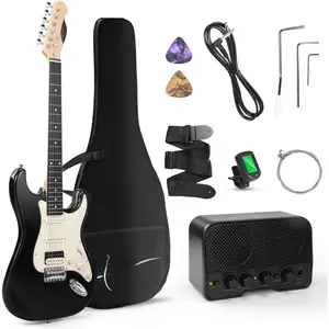 39 Inch Electric Guitar Starter Kit- HSS Pickups Solid  Electric Guitar Includes Amplifier, Bag, Digital Tuner, Strap, String, , Picks, Beginner (Black)
