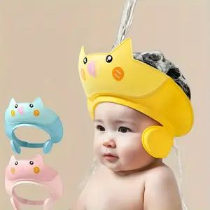 Adjustable Leak-Proof Baby Shower Cap with Cute Cartoon Cat Design - Baby items, Water-Retaining PP Material for Infants & Toddlers, 0+ Months, Pink/Blue/Yellow, newborn necessities, baby stuff clearance