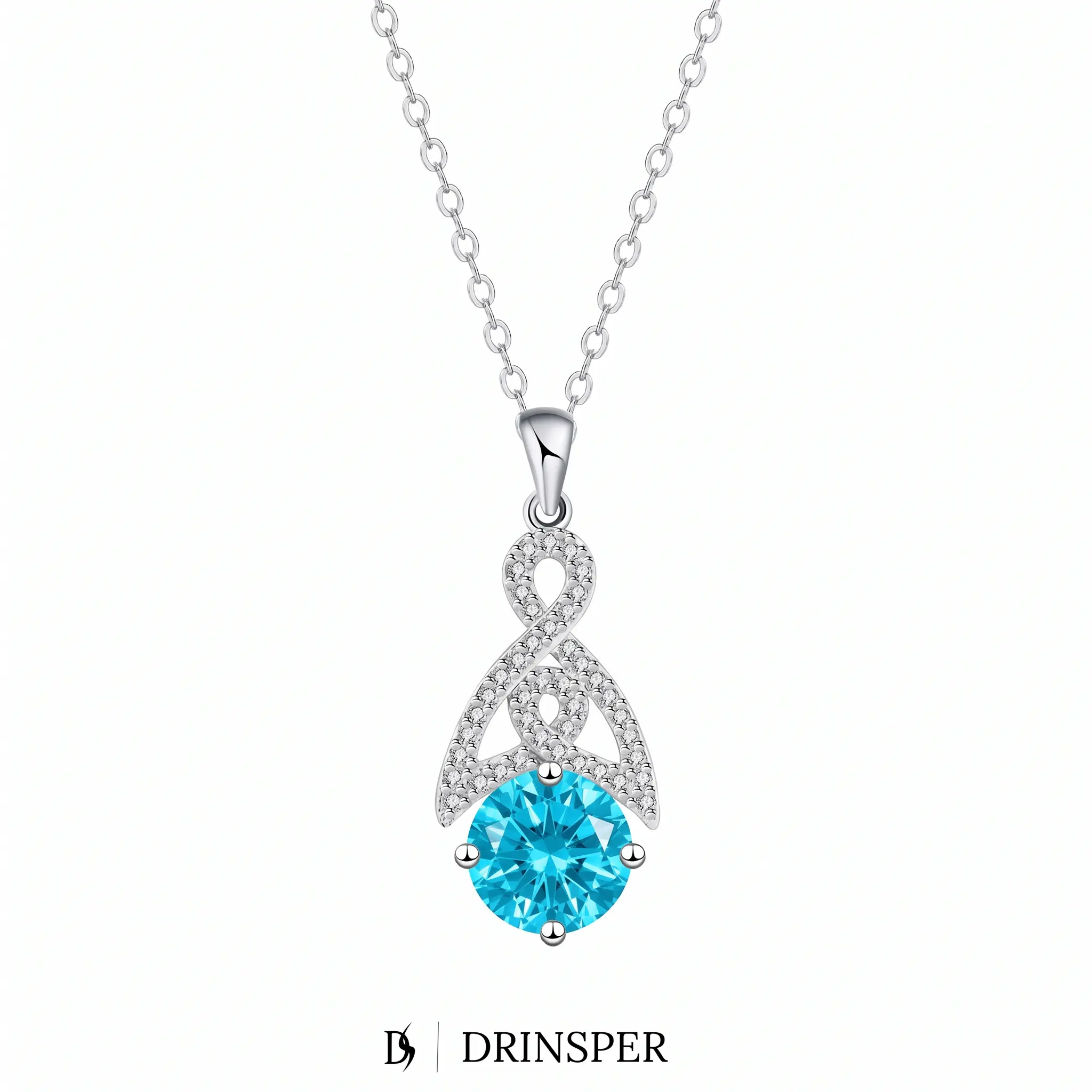 DRINSPER Infinity Celtic Knot Pendant Necklace for Women Silver Plated Copper with Round Cubic Zirconia and Stainless Steel Chain Geometric Teardrop Gift for Her Mom Wife Girlfriend Anniversary Birthday Valentines Mothers Day Christmas