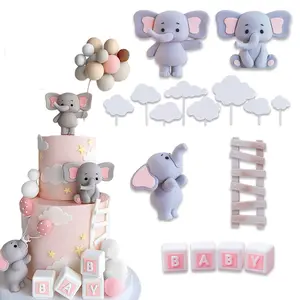 16-Piece Elephant Cake Topper Set, Birthday Party Decorations for Boys & Girls, Unisex Baby Shower Supplies, Perfect Gender Reveal Gift