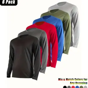 6-Pack Men's Quick-Dry Stretch Fitness Tees | Long Sleeve Moisture Wicking Workout Shirts For Running, Gym & Cycling | Breathable Athletic Tops With Comfort Fit