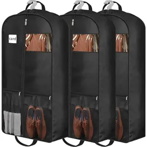 3pc Garment Storage Bags with Zipper Closure - Fabric Suit Covers with Dual Handles, Pocket, and Clear Window - Protective Clothes Organizer for Suits, Dresses, Coats - Travel Companion, Protector Cover, Portable Covers, Dustproof Cover