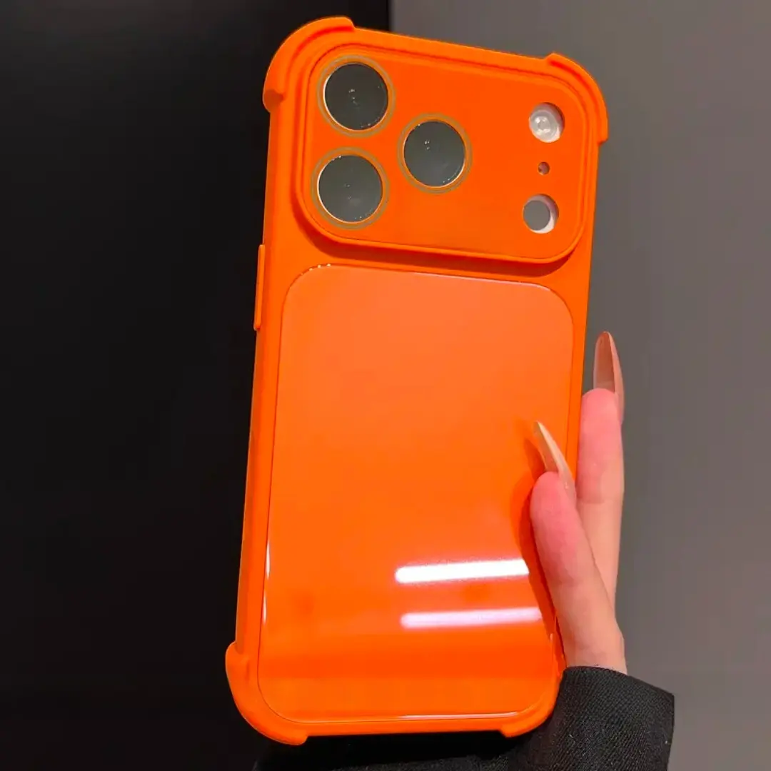 High-End Mirror Glass Smartphone Case for iPhone 15/16/17 Pro Max - Shockproof Cover with 4-Corner Airbag Anti-Drop Protection, Built-In Camera Lens Film, Premium Material Casing & Mobile Phone Accessories