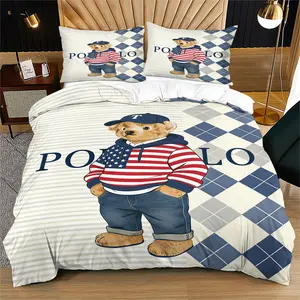Ling plaid teddy bear print pattern soft and durable bedding duvet cover set, including 1 duvet cover and 1 or 2 pillowcases, without a core or pillow core, suitable for adult gifts, modern style fashionable bedroom bed decoration