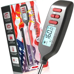 Meat  Digital,   Read   with Super Long Probe for Cooking Grilling Baking Kitchen Candy BBQ Oil Liquid, Backlit Display,  Included