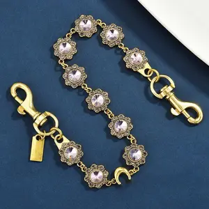 Retro oval-shaped carved rhinestone bag chain, ladies' bag chain, metal crossbody bag chain, fashionable and trendy bag chain Bogg Bag Bling Decorative Charm Set lobster clasp birthstones month Round Fashion Earrings