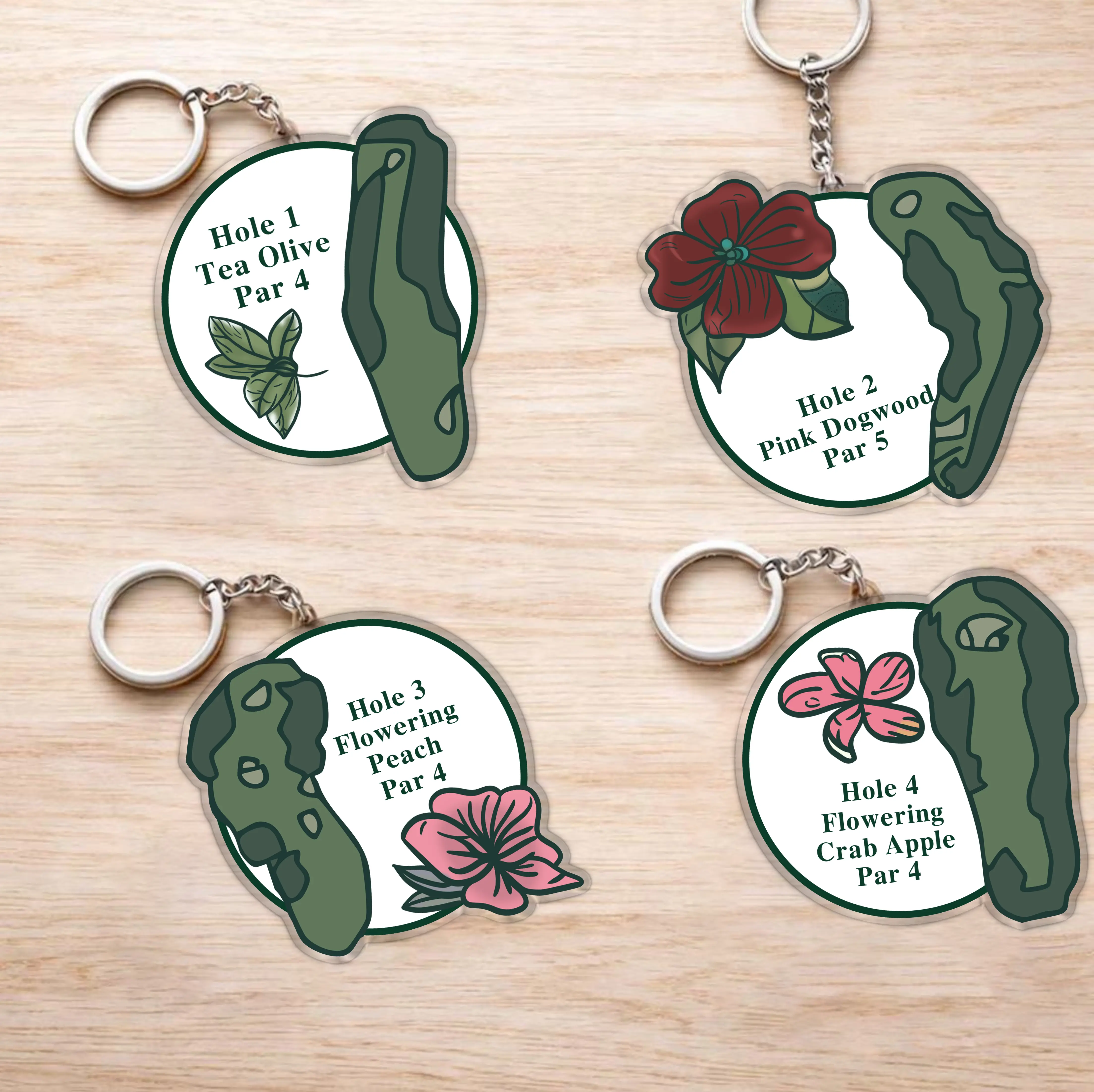 Masters Augusta 18-Hole Acrylic Keychain Set, Detailed Golf Course Layout Design, Premium Durable Lightweight Golf Lover Gift