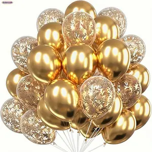 30PCS Gold Confetti Print Balloons Set - Metallic Finish Latex Party Balloons for Birthday, Wedding Celebration Supplies