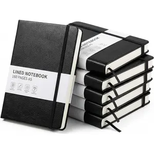 6 Pack Hardcover Journaling Notebooks, 5.6" x 8.2" A5 Multicolor Ruled Notebooks with Pen Holder, Lined Journals for Women Man Office Supplies Note-Taking, Work, School,Black