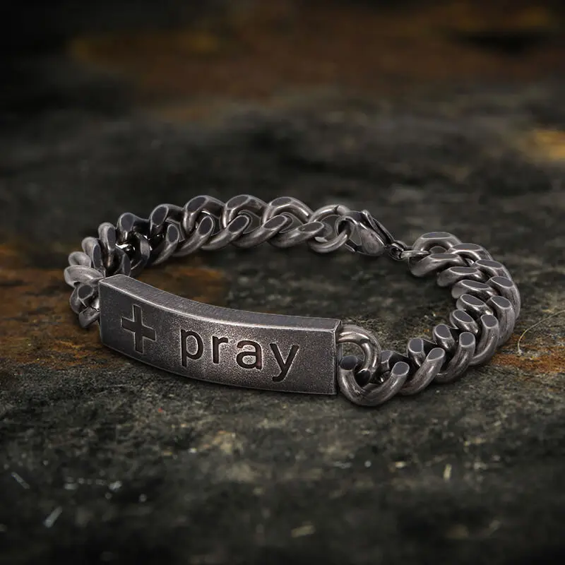 GTHIC High Quality Stainless Steel Simple Cross Prayer Cuban Link Bracelet for Men, Cuban Bracelets, Fashionable Male Jewelry, Daily Wear Father's Day Gift Accessory