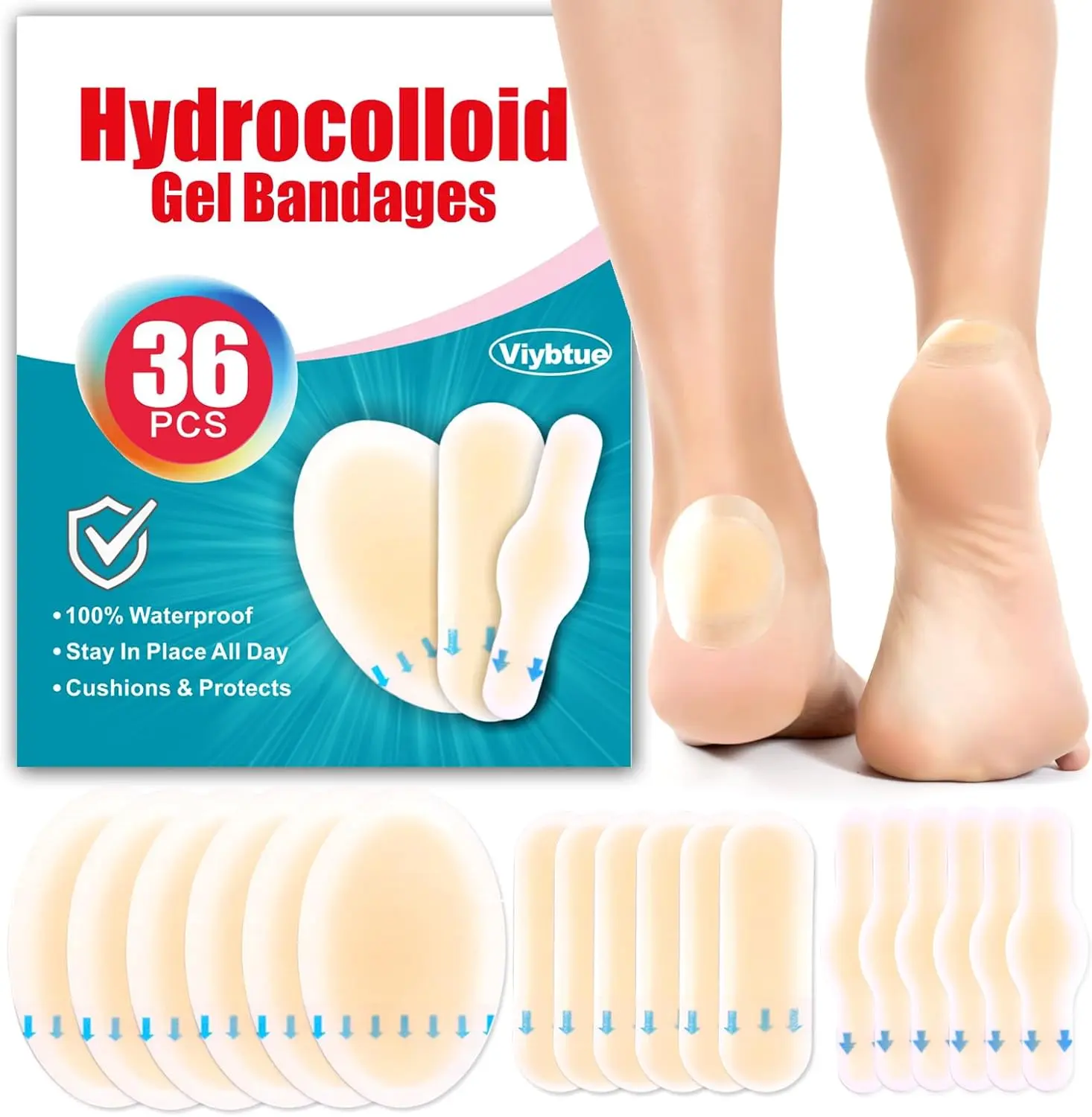 36PCS Multi-Pack Hydrocolloid Blister Bandages - Waterproof Cushion Pads for Feet, Heel & Toe, Blister Prevention & Recovery (Beauty & Personal Care, Pedicure Tools)